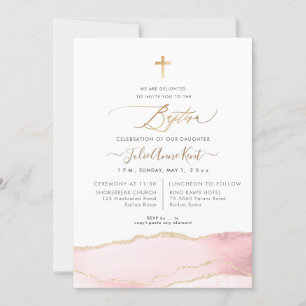 Convites PixDezines H2 Ágata Rosa Bege Dourado Batismo