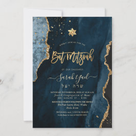 Convites PixDezines H2 Agate, Slate Blue Bat Mitzvah I