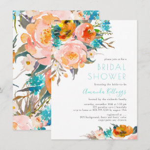 Convites PixDezines H2 Aqua Peach Peonies Casamento