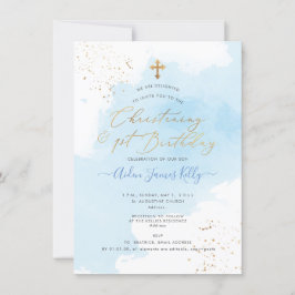 Convites PixDezines H2 Blue Christening+primeiro aniversari