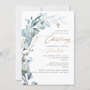 Convites PixDezines H2 Blue Gum Eucalyptus Christening