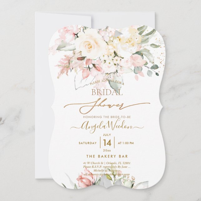 Convites PixDezines H2 Blush Alabaster Rosas Chá de Bebê de (Frente)