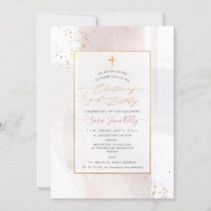 Convites PixDezines H2 Blush Christening+segundo aniversár