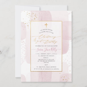 Convites PixDezines H2 Blush Christening+segundo aniversár