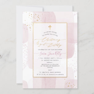 Convites PixDezines H2 Blush Christening+segundo aniversár