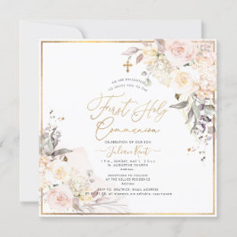 Convites PixDezines H2 Blush Rosas Primeira Comunhão Sagrad