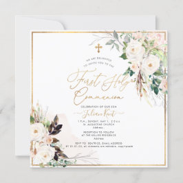 Convites PixDezines H2 Blush Rosas Primeira Comunhão Sagrad