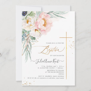 Convites PixDezines H2 Blush White Peonies Batismo