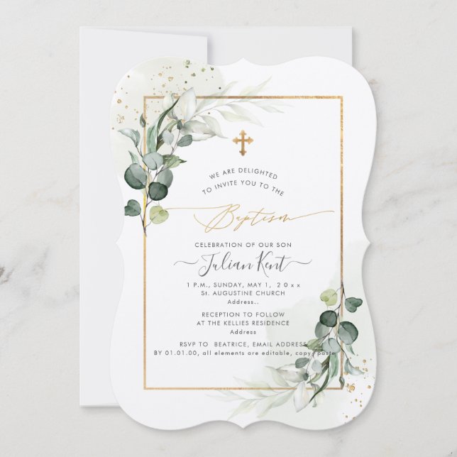 Convites PixDezines H2 Eucalyptus Baptism (Frente)