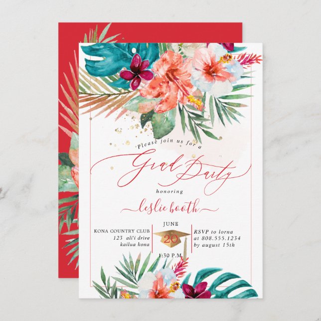 Convites PixDezines H2 Graduação De Luau De Paraíso Tropica (Frente/Verso)