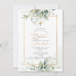 Convites PixDezines H2 Green Gold Eucalyptus Baptism