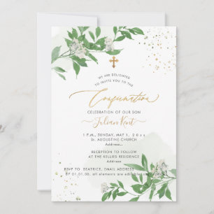 Convites PixDezines H2 Greenery White Blossoms Confirmaçã