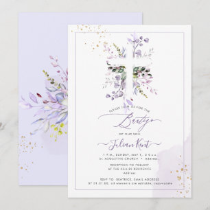 Convites PixDezines H2 Lilac Roxo Eucalyptus Bautizo