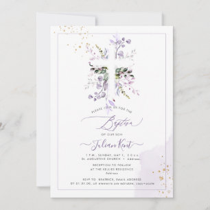 Convites PixDezines H2 Lilás Roxo Eucalipto Batismo