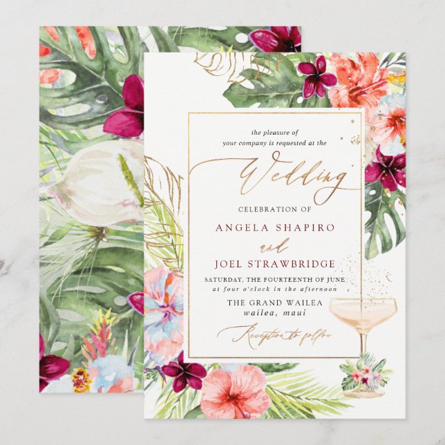 Convites PixDezines H2 Paraíso Tropical Brunch Bubbly (Frente/Verso)
