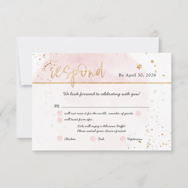 Convites PixDezines H2 Rosa Bege Algodão Doce Mitzvah RSVP (Verso)