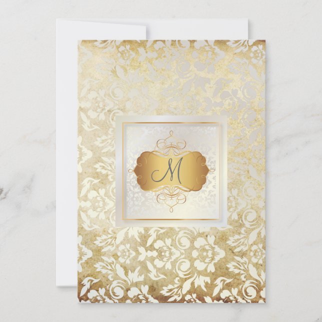 Convites PixDezines Haute Couture Damask, Vintage+Pearl (Frente)