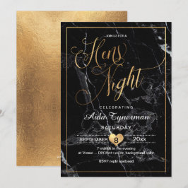 Convites PixDezines Hens Noite Falso Script Dourado+Marble