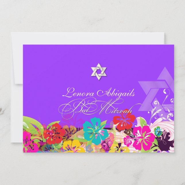 Convites PixDezines hibiscus/Bat Mitzvah/cores vivas (Frente)