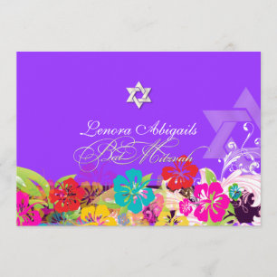 Convites PixDezines hibiscus/Bat Mitzvah/cores vivas