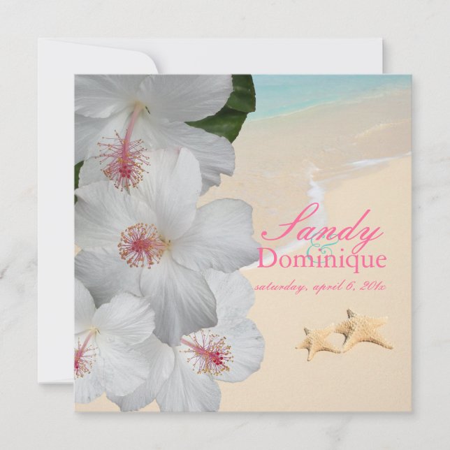 Convites PixDezines Hibiscus Lei /praia/casamento tropical (Frente)