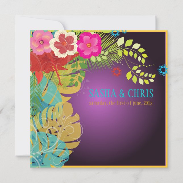 Convites PixDezines Hibiscus+nstera/yellow+aqua (Frente)