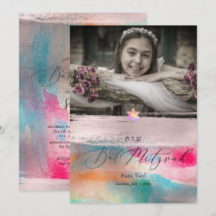 Convites PixDezines Iridescente Bat Mitzvah Aquarela