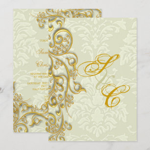 Convites PixDezines IVORY DAMASK FIO GRISADO FALSO