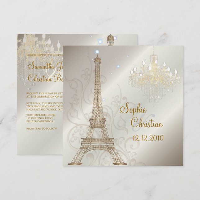 Convites PixDezines LA TOUR EIFFEL/PARIS/CRYSTAL CHANDELIER (Frente/Verso)