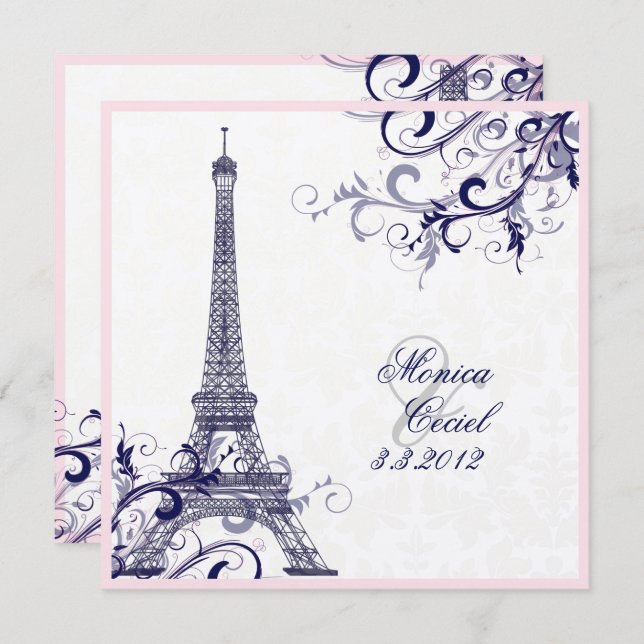 Convites PixDezines la tour eiffel/paris/METALLIC SILVER (Frente/Verso)