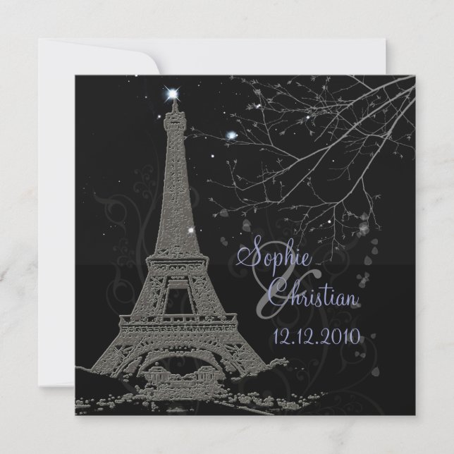 Convites PixDezines La Tour Eiffel+Swirls (Frente)