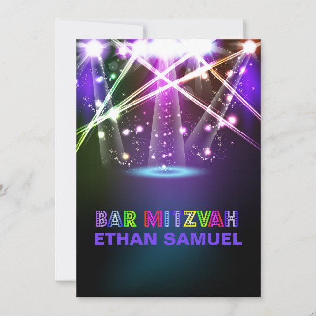 Convites PixDezines laser / luzes de néon bar mitzvah (Frente)