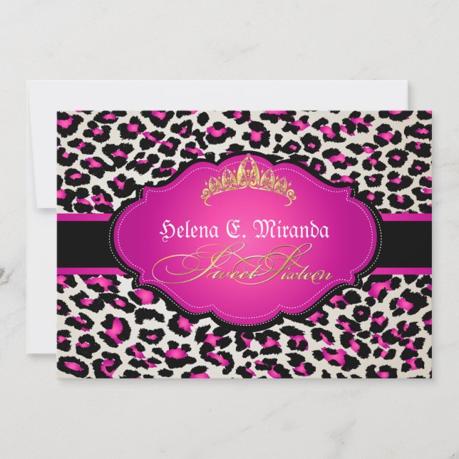 Convites PixDezines leopardo+tiara/ sweet sixteen (Frente)
