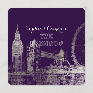 Convites PixDezines Londres/Folha de Prata Falsa/ Fundo de 