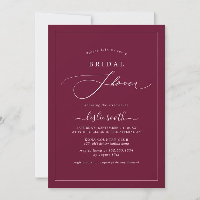 Convites PixDezines Luxo Script Casamento Burgundy (Frente)