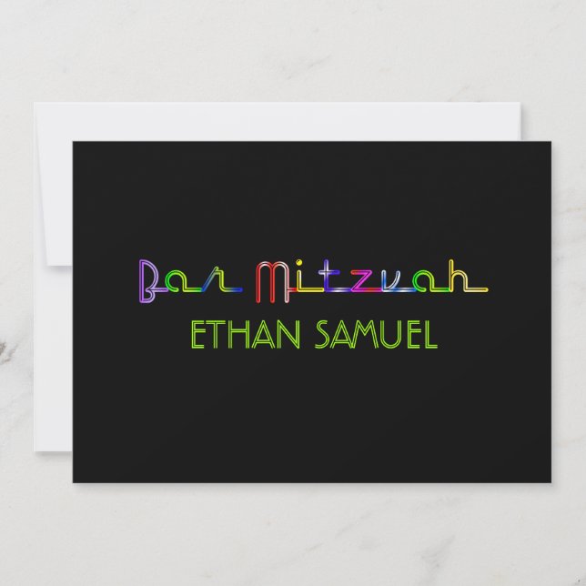 Convites PixDezines luzes neon bar mitzvah (Frente)