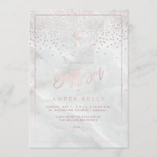 Convites PixDezines Marble+Blush Pink Confetti/Baptismo