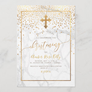 Convites PixDezines Marble+Faux Dourado Confetti/Christenin