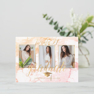 Convites PixDezines Marble Faux Graduação Dourada Invita