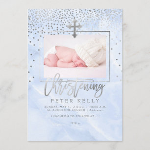 Convites PixDezines Marble+Faux Silver Dots/Christening