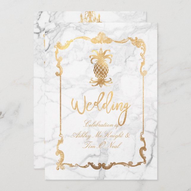 Convites PixDezines Marble/Royal Hawaiian Pineapple (Frente/Verso)