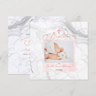 Convites PixDezines Marbre Blanc, Baptême Fille