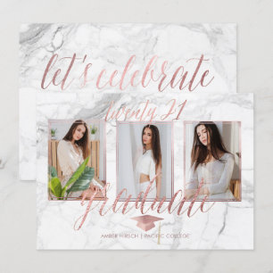 Convites PixDezines Mármore Falso Rosa Dourado Graduação