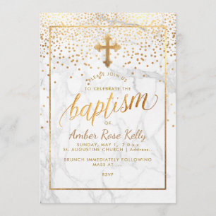 Convites PixDezines Mármore+Pontos de Ouro Falso/Batismo