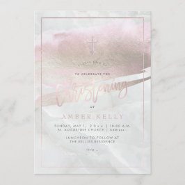 Convites PixDezines Mármore+Roxo Beije Platina/Batizado