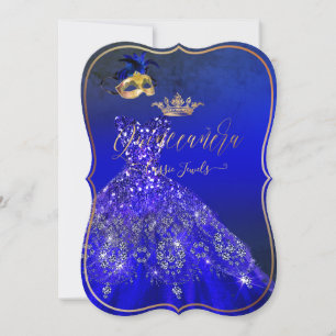 Convites PixDezines Mascarada Quinceanera, Royal Blue