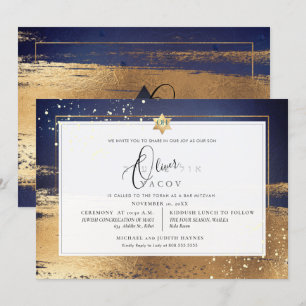 Convites PixDezines MIDNIGHT AZUL BRUSHSTROKE Mitzvah