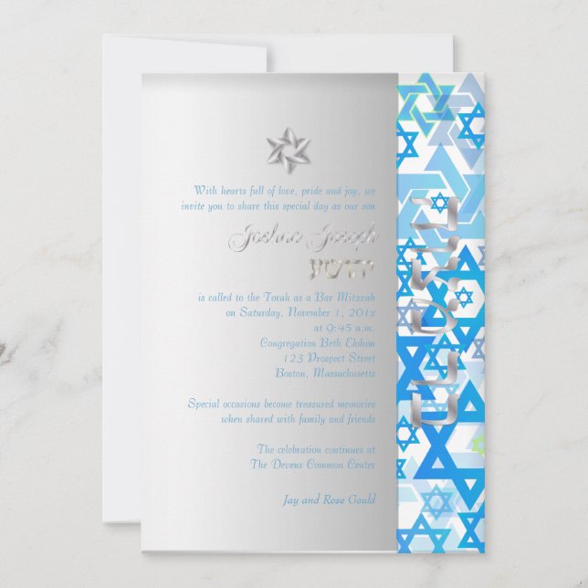 Convites PixDezines mod estrelas/Bar Mitzvah/azul escuro/pr (Frente)