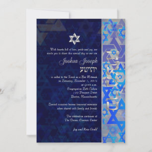 Convites PixDezines mod estrelas/Bar Mitzvah/azul escuro/pr