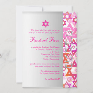 Convites PixDezines mod estrelas/Bar Mitzvah/rosa quente/pr